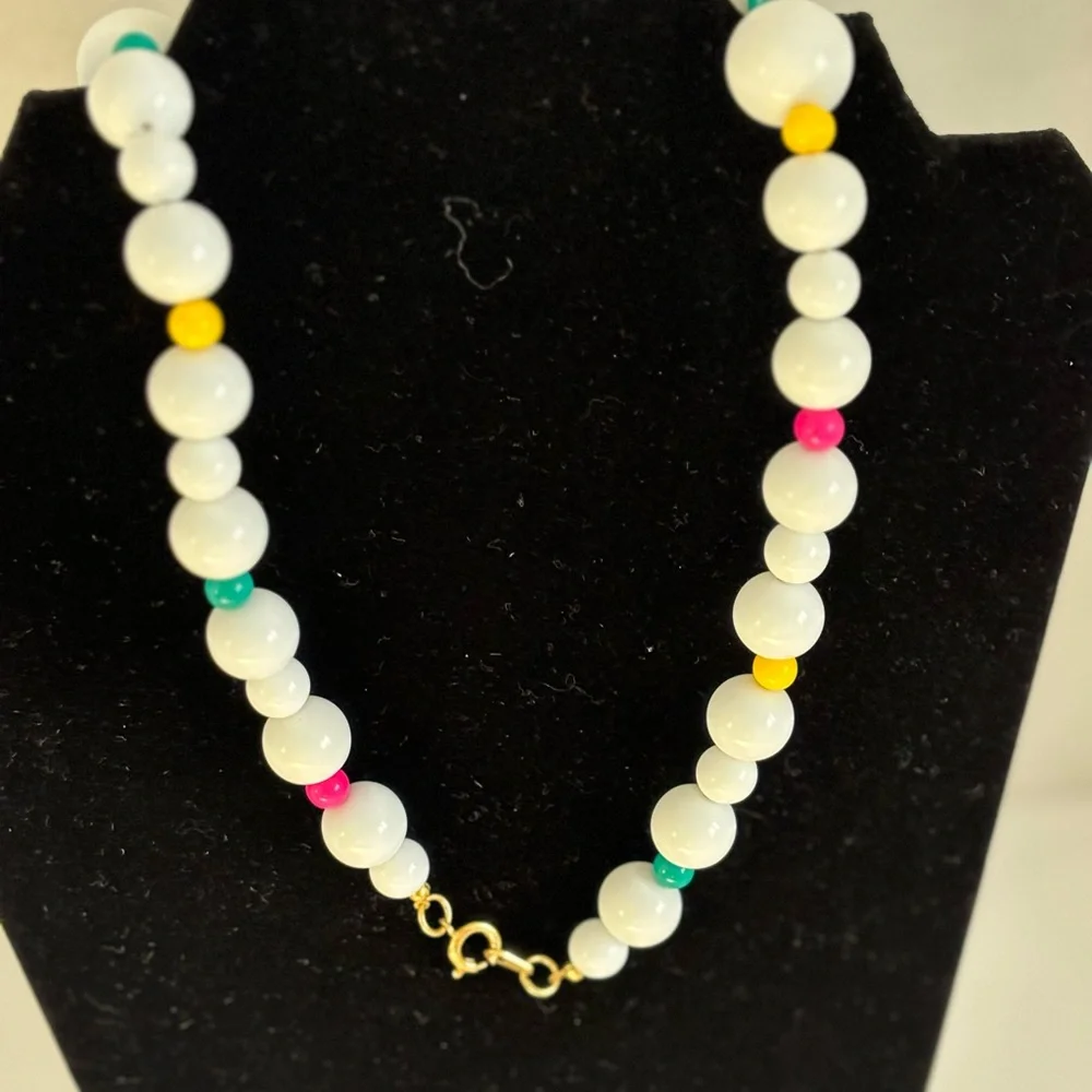 VTG Colorful Chunky Bead Necklaces Enamel Over Metal Cuff Bracelets Lot of 6